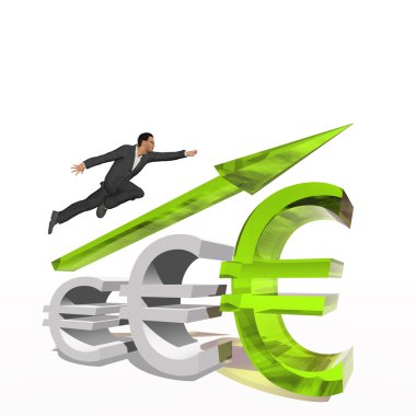 euro simgesi üzerinde atlama işadamı