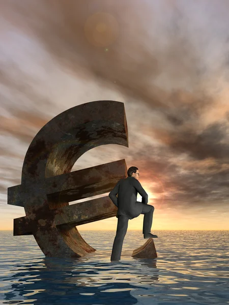 Moeda Símbolo do euro afundando — Fotografia de Stock