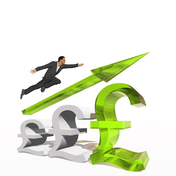 Businessman jumping over  pound symbol — Stock Photo, Image