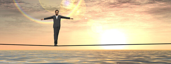 man in crisis walking in balance