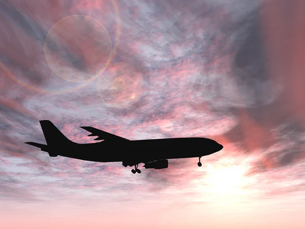 Aircraft silhouette flying — Stock Photo, Image