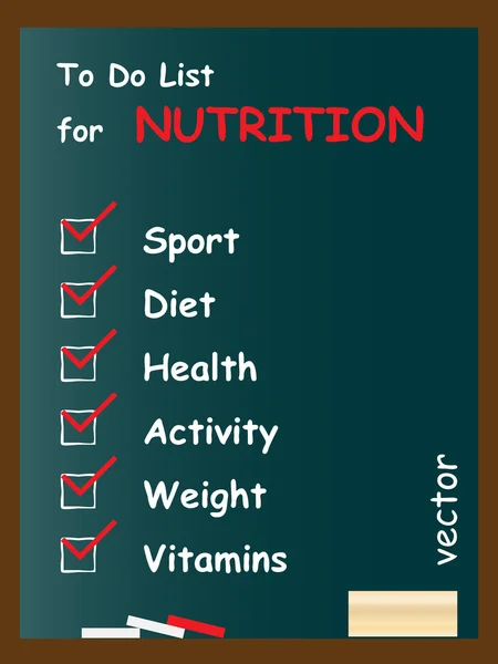 Nutrición para hacer la lista en pizarra — Archivo Imágenes Vectoriales