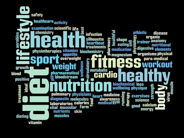 Здоров'я дієта або спортивне слово хмара — стокове фото