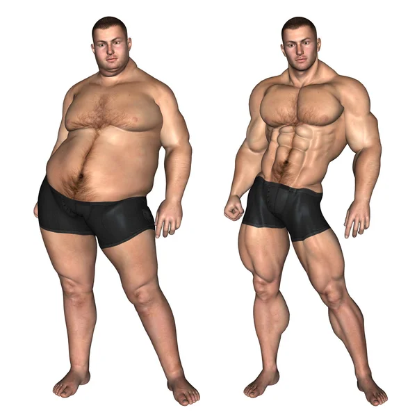 3D tłuszczu nadwagą vs szczupły sprawny człowiek na diecie — Zdjęcie stockowe