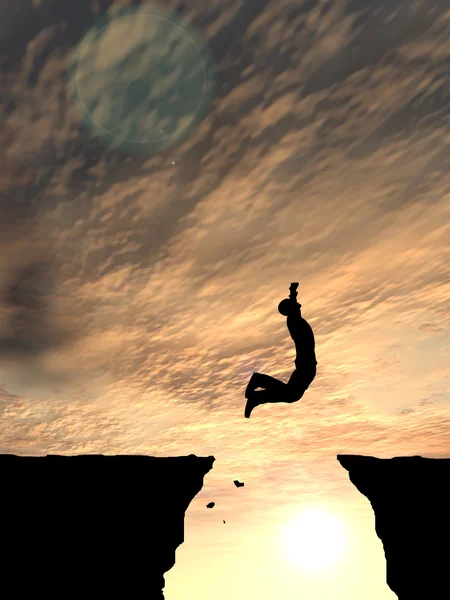 Young man jump happy from cliff — Stock Photo, Image