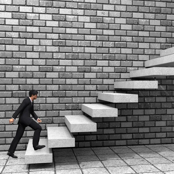 Homem de negócios 3D subindo em uma escada — Fotografia de Stock