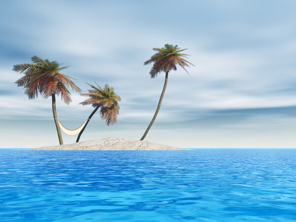 exotic island with palm trees