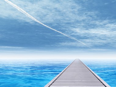 eski ahşap veya ahşap güverte pier egzotik mavi berrak Denizi kıyısında