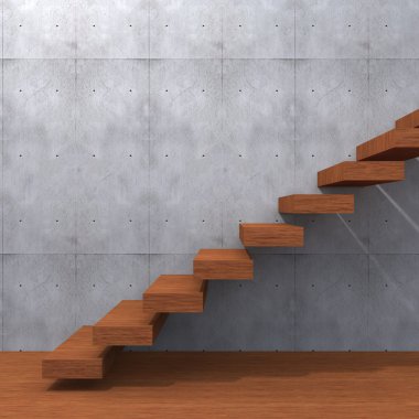 brown wood or wooden stair or steps near a wall clipart