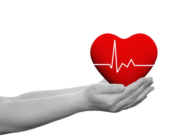 Красный человеческий знак сердца или символ с пульсом — стоковое фото