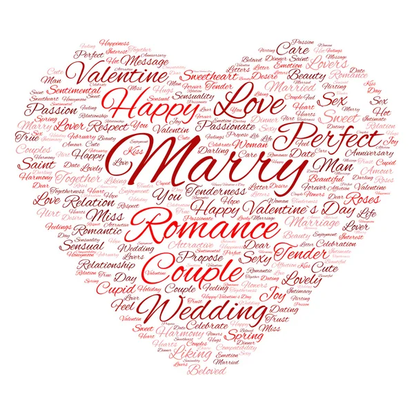 Rote Liebe oder Valentinstag Wordcloud-Text in Herzform — Stockfoto