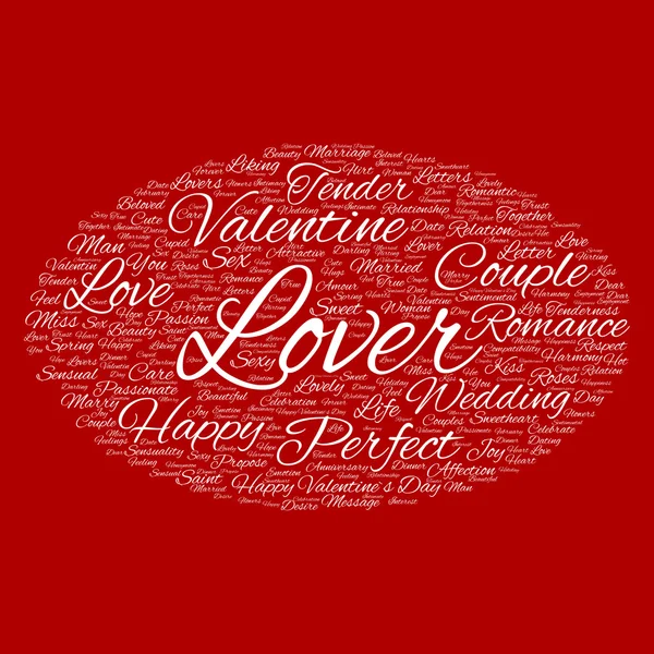 Αγάπη ή την ημέρα του Αγίου Βαλεντίνου wordcloud κείμενο με μορφή έλλειψης σύμβολο — Φωτογραφία Αρχείου