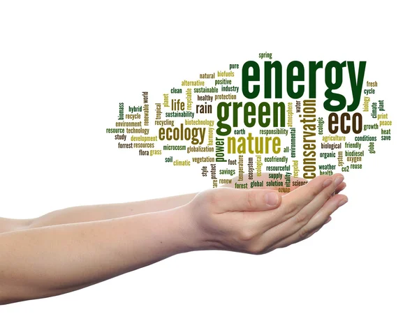 Αφηρημένη ενέργειας πράσινο οικολογία, διατήρηση λέξη σύννεφο κείμενο — Φωτογραφία Αρχείου