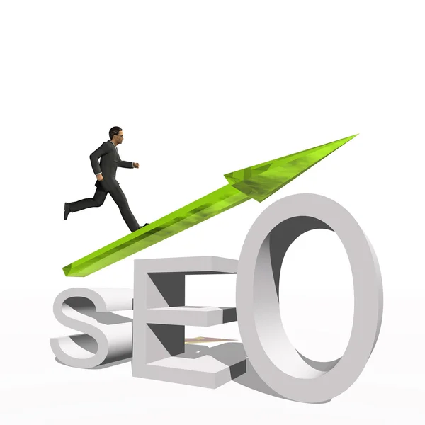 Businessman jumping over a seo symbol — Stock Photo, Image