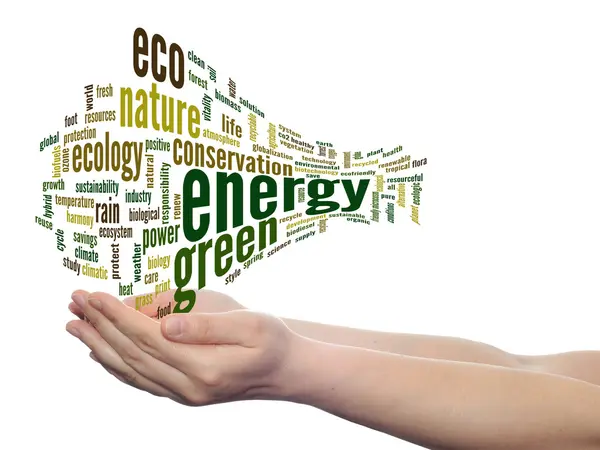 Ecologia e energia nuvem de palavras — Fotografia de Stock