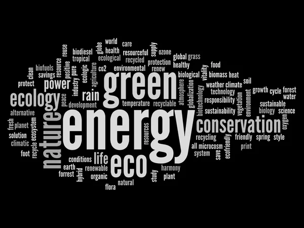 Resumo energia verde e ecologia ou conservação nuvem de palavras — Fotografia de Stock