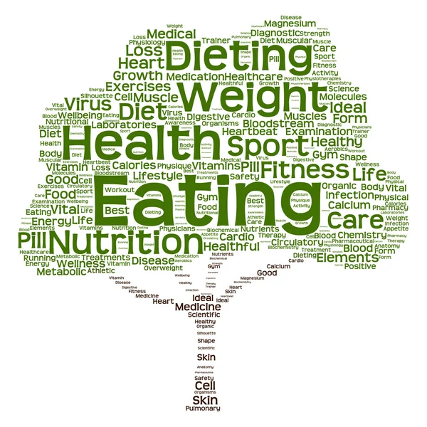 健康或饮食绿色文本词云或搜寻标籤云树 — 图库照片