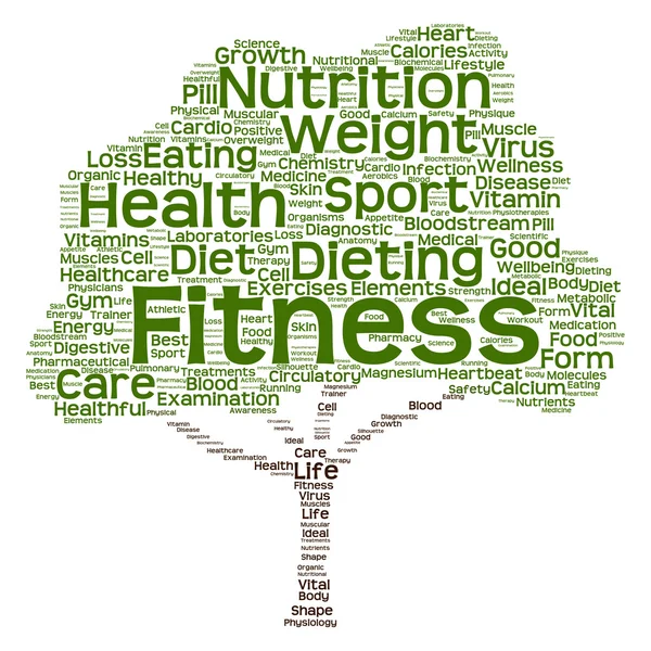 Zdraví a diety zelený text slovo mrak nebo tagcloud strom — Stock fotografie