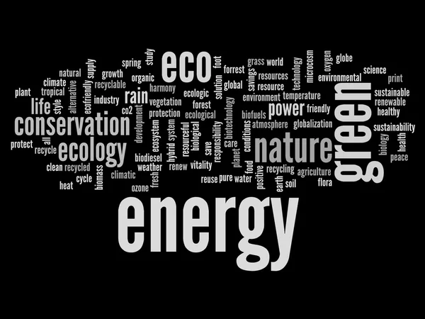Resumo energia verde e ecologia ou conservação texto em nuvem de palavras — Fotografia de Stock