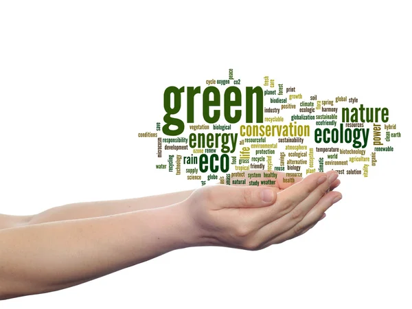 Abstract green ecology, conservation word cloud text — Stock Photo, Image