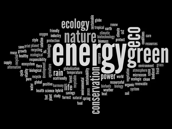 Abstract green energy and ecology or conservation word cloud — Stock Photo, Image