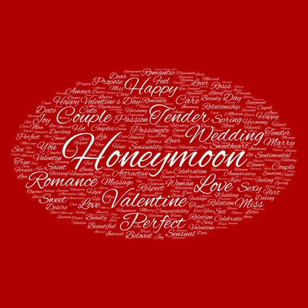 Amor ou Valentine Day wordcloud texto em forma de símbolo de elipse — Fotografia de Stock