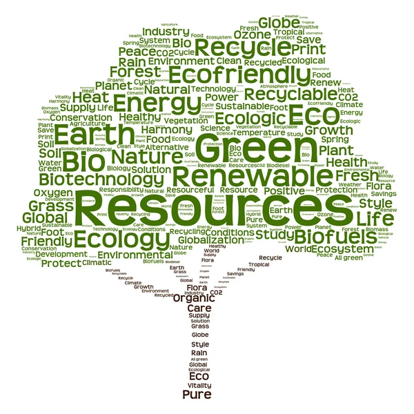 Drzewo się ekologia, recykling i energia tekstu jako projekt — Zdjęcie stockowe
