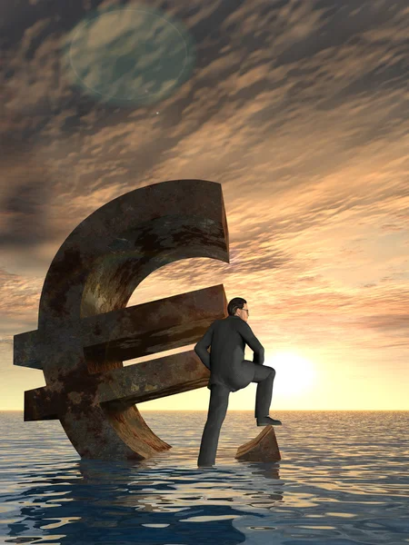 Euro symbol and 3D businessman sinking — Stock Photo, Image