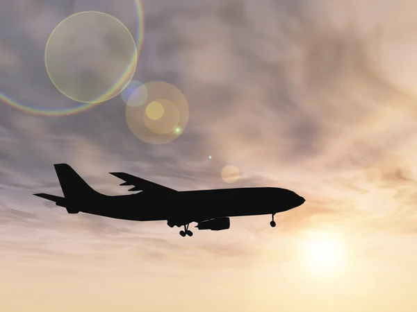 Üzerinde gökyüzü uçan uçak siluet — Stok fotoğraf