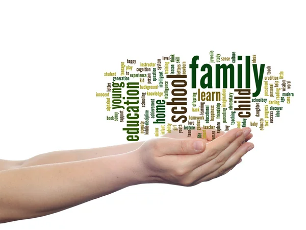 Family education abstract word cloud, human man hand — Stock Photo, Image