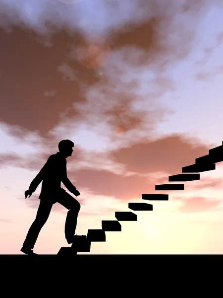 Hombre de negocios en la escalera o escalones sobre el cielo puesta del sol —  Fotos de Stock