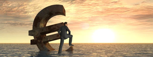 Euro symbol and 3D businessman sinking — Stock Photo, Image