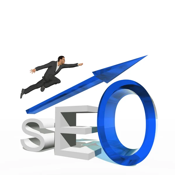 Businessman jumping  over a seo — Stock Photo, Image