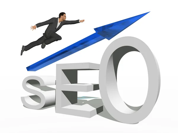 Businessman jumping  over a seo symbol — Stock Photo, Image