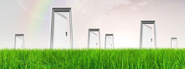 Opened doors at horizon — Stock Photo, Image