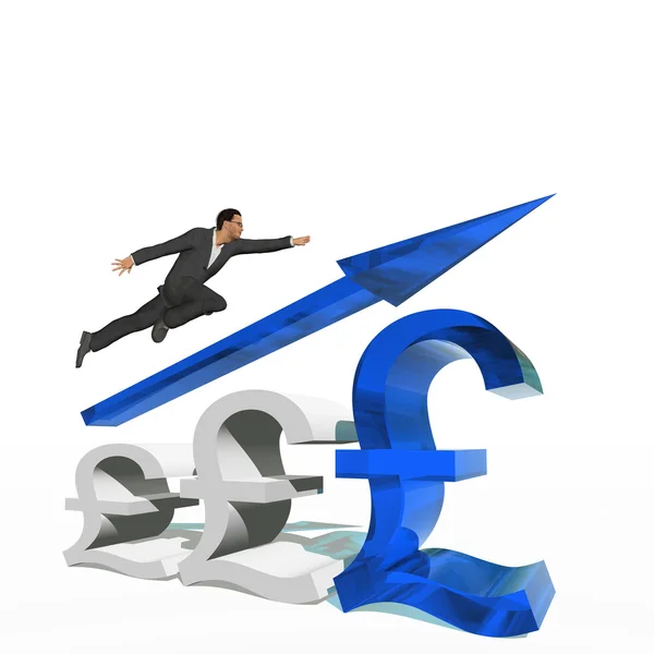 Businessman jumping over an pound symbol — Stock Photo, Image