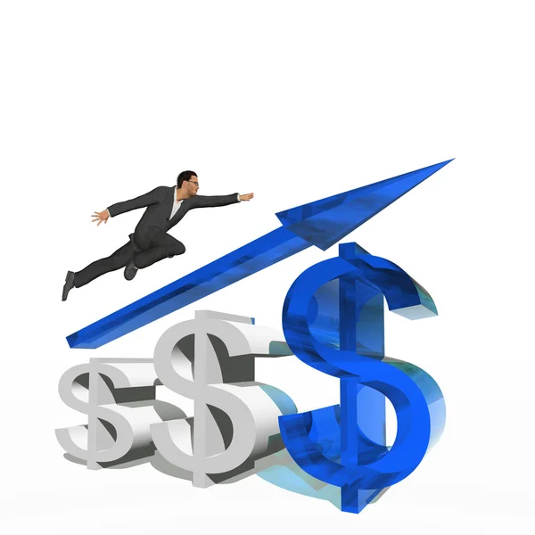 Businessman jumping over  dollar symbol — Stock Photo, Image