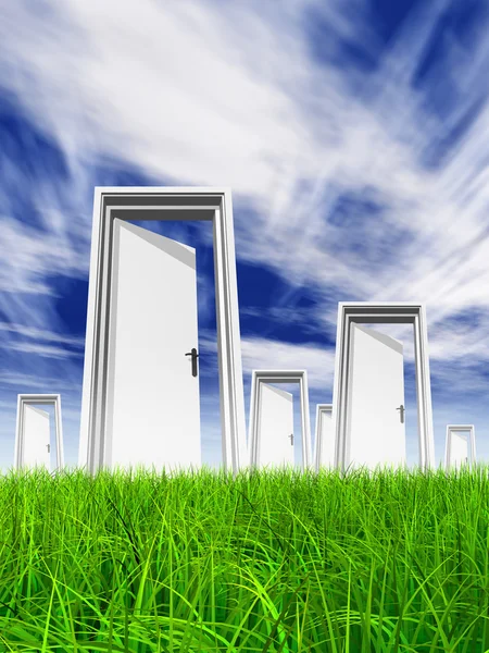 Opened doors at horizon — Stock Photo, Image