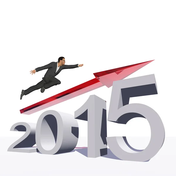 Businessman flying  over  2015 year symbol — Stockfoto