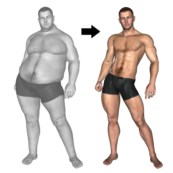 Overvægtige vs slank fit mand - Stock-foto