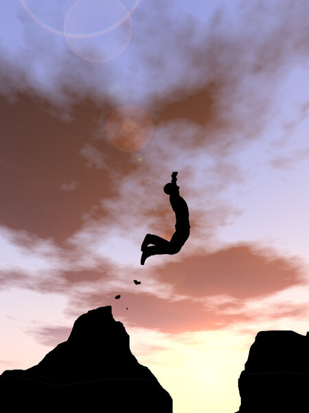 businessman silhouette jumping