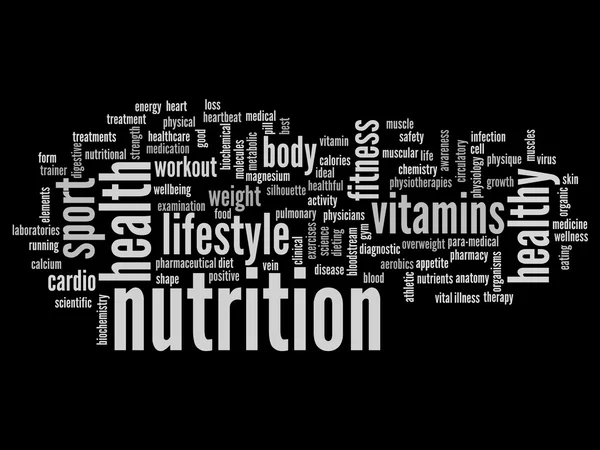 Nutrição e saúde nuvem de palavras — Fotografia de Stock