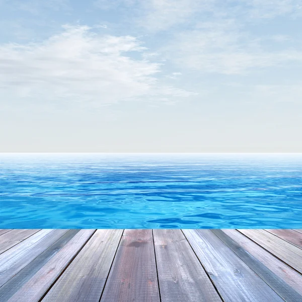 Wooden deck on coast — Stock Photo, Image