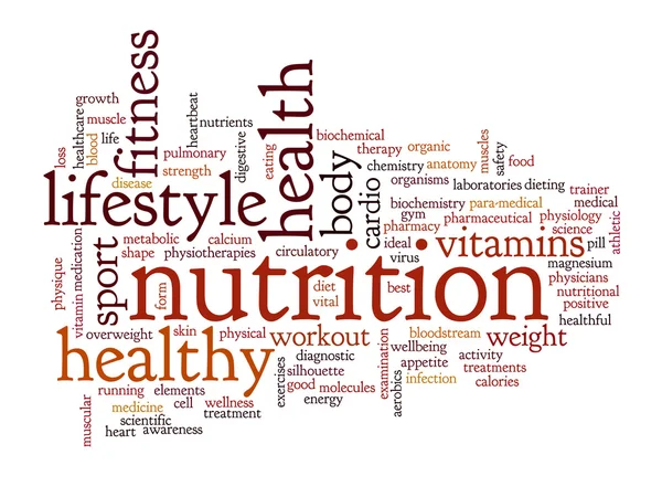 Resumo saúde e nutrição nuvem de palavras — Fotografia de Stock