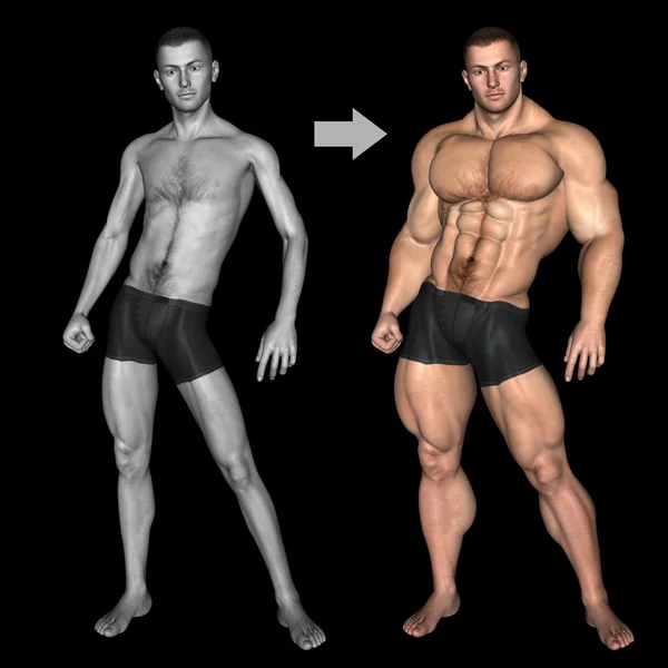 Strong young male man bodybuilder vs underweight man — Stock Photo, Image