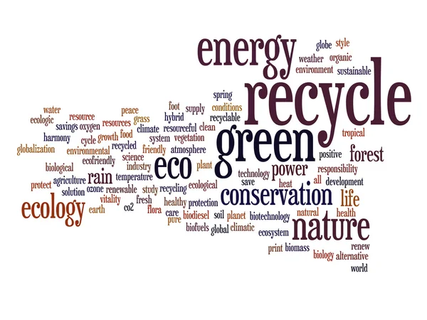 Återvinna och ekologi och bevarande word cloud — Stockfoto