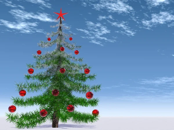 FIR tree med glober ornament — Stockfoto