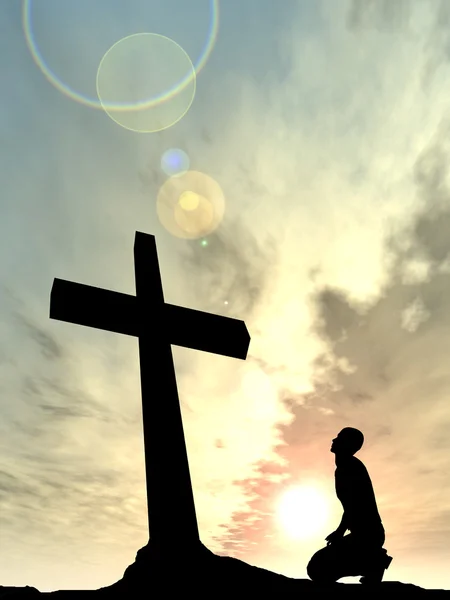 Religion symbol and man silhouette — Stock Photo, Image