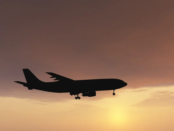 Aircraft silhouette flying — Stock Photo, Image