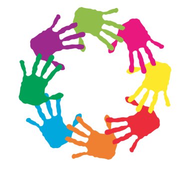 Concept or conceptual circle or spiral set made of colorful painted human hands